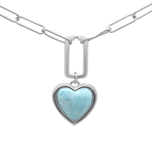 Load image into Gallery viewer, Sterling Silver Natural Larimar Heart Shaped Pendant Necklace 16-18 inch Extension