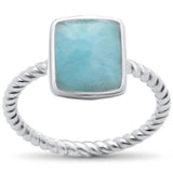Sterling Silver Rectangle Natural Larimar Braided Band Ring