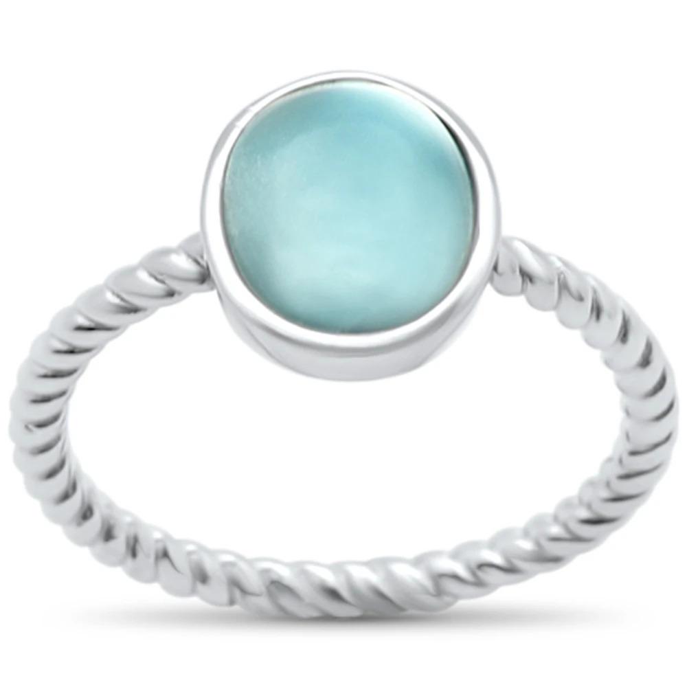 Sterling Silver Oval Natural Larimar Braided Band Ring