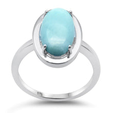 Load image into Gallery viewer, Sterling Silver Oval Natural Larimar and CZ Ring
