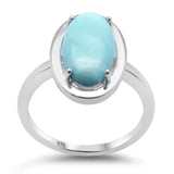 Sterling Silver Oval Natural Larimar and CZ Ring