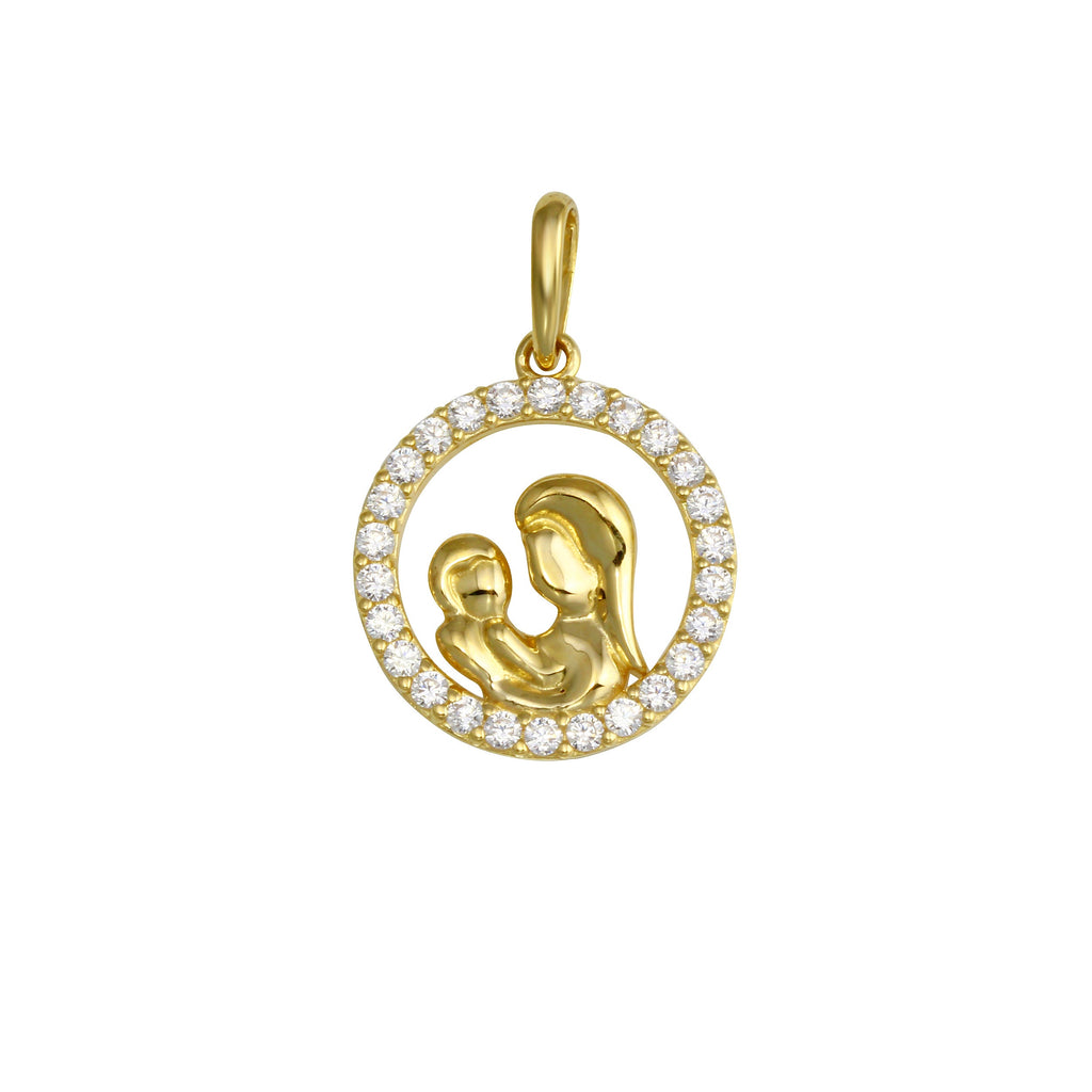 14K Yellow Gold MOM and SON CZ Pendant,Approx. Gram Weight- 0.69 grams