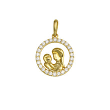 Load image into Gallery viewer, 14K Yellow Gold MOM and SON CZ Pendant,Approx. Gram Weight- 0.69 grams