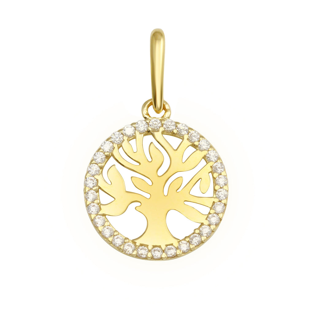14K Yellow Gold Tree of Life CZ Pendant,Approx. Gram Weight-  0.49 Grams