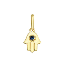 Load image into Gallery viewer, 14K Yellow Gold Hamsa Blue Sapphire CZ Pendant,Approx. Gram Weight- 0.2 Grams