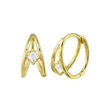 Load image into Gallery viewer, 14K Yellow Gold Open Back Hoop Huggie CZ Earrings, Approx. Gram Weight 1.32 grams