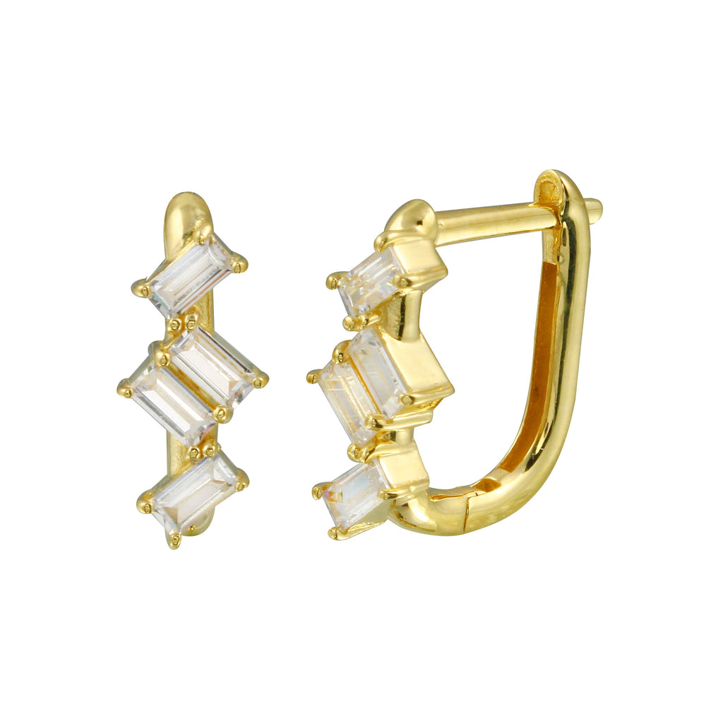 14K Yellow Gold Closed Back Hoop CZ Earrings,Approx. Gram Weight- 1.72 Grams