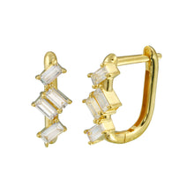 Load image into Gallery viewer, 14K Yellow Gold Closed Back Hoop CZ Earrings,Approx. Gram Weight- 1.72 Grams