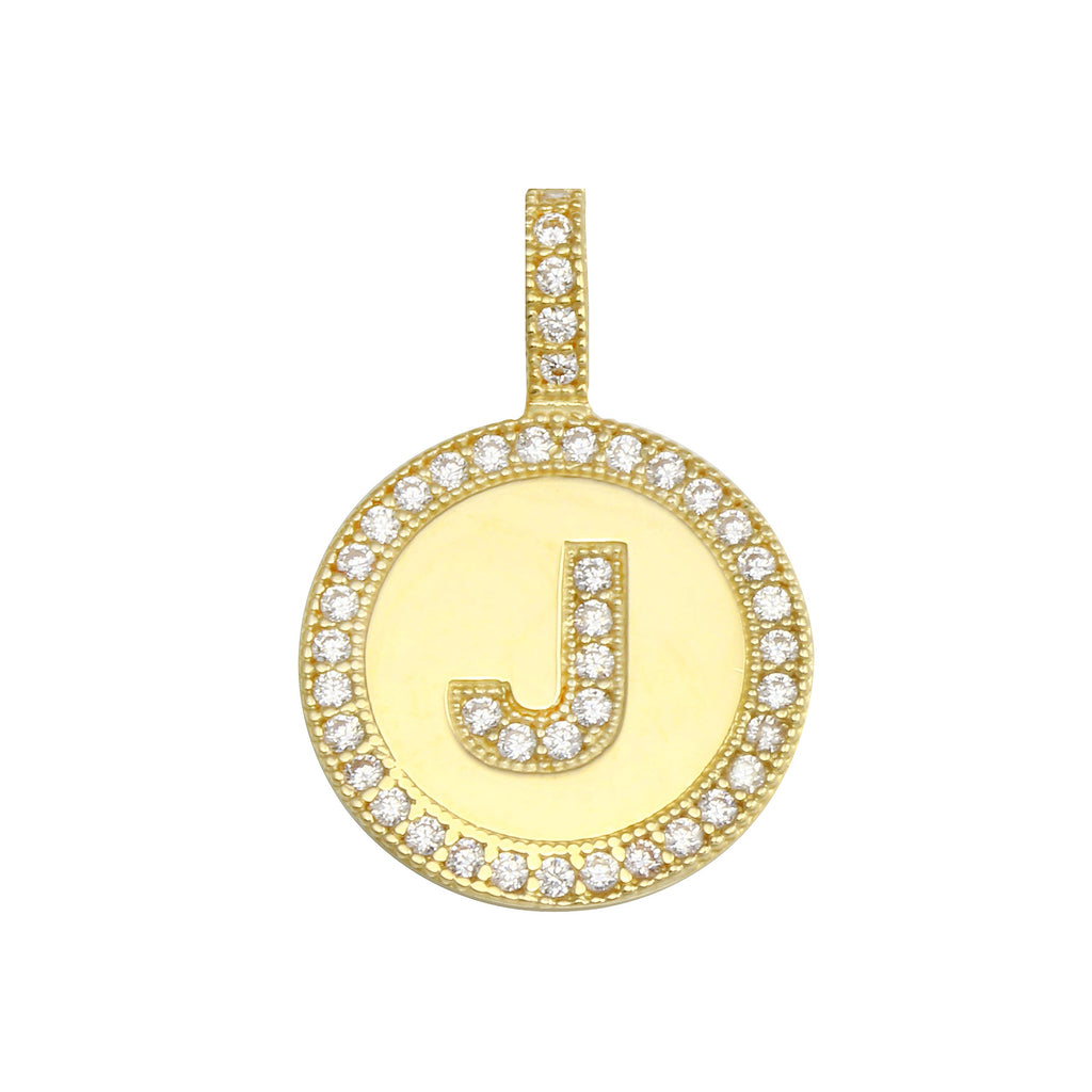 14K Yellow Gold "J" Letter CZ Pendant,Approx. Gram Weight- 1.29 grams