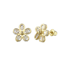 Load image into Gallery viewer, 14K Yellow Gold Flower CZ Earrings