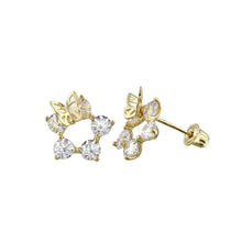 Load image into Gallery viewer, 14K Yellow Gold Flower CZ Butterfly Earrings