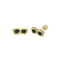 Load image into Gallery viewer, 14K Yellow Gold Black Enamel Sunglasses Earrings
