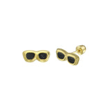 14K Yellow Gold Black Enamel Sunglasses Earrings
