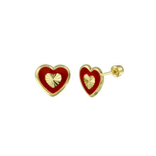 Load image into Gallery viewer, 14K Yellow Gold Red Enamel Heart Earrings