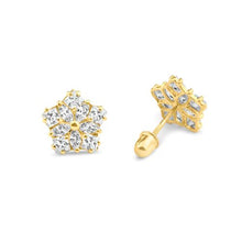 Load image into Gallery viewer, 14K Yellow Gold Center CZ Flower Screw Back Stud Earrings