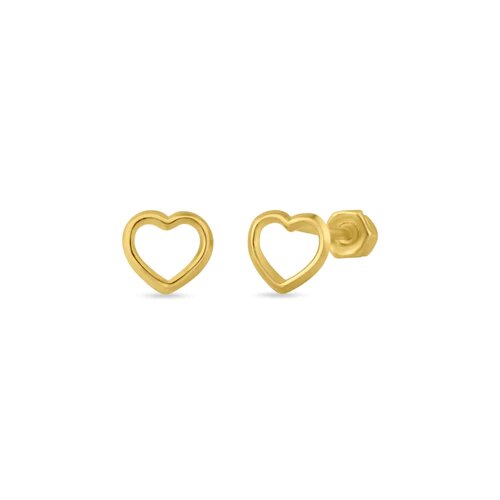 14K Yellow Gold  Silhouette Heart Screw Back Stud Earrings