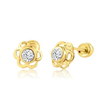 Load image into Gallery viewer, 14K Yellow Gold Flower Screw Back Earrings