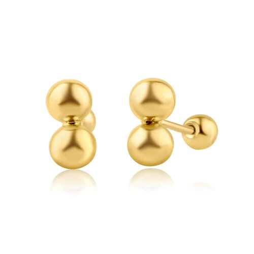 Double ball 14k solid 2024 gold earrings