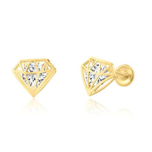 Load image into Gallery viewer, 14K Yellow Gold CZ Diamond Design Screw Back Earrings