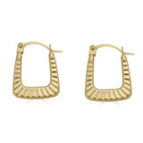 14K Yellow Gold Diamond Cut Square Creole Latch Lock Earrings