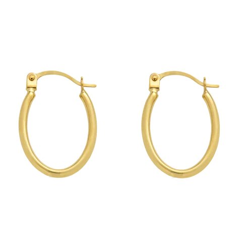 14K Yellow Gold Oval Hoop Latch Lock Earrings