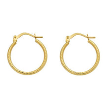 Load image into Gallery viewer, 14K Yellow Gold Diamond Cut Textured Hoop Latch Lock Earrings
