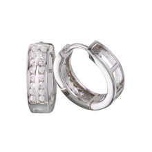 Load image into Gallery viewer, Sterling Silver Rhodium Plated Round Clear CZ Huggie Earrings