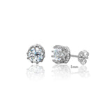 Sterling Silver Rhodium Plated Round Crown Basket Clear CZ Stud 5mm Earrings