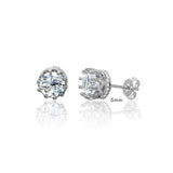 Sterling Silver Rhodium Plated Round Crown Basket Clear CZ Stud 6mm Earrings