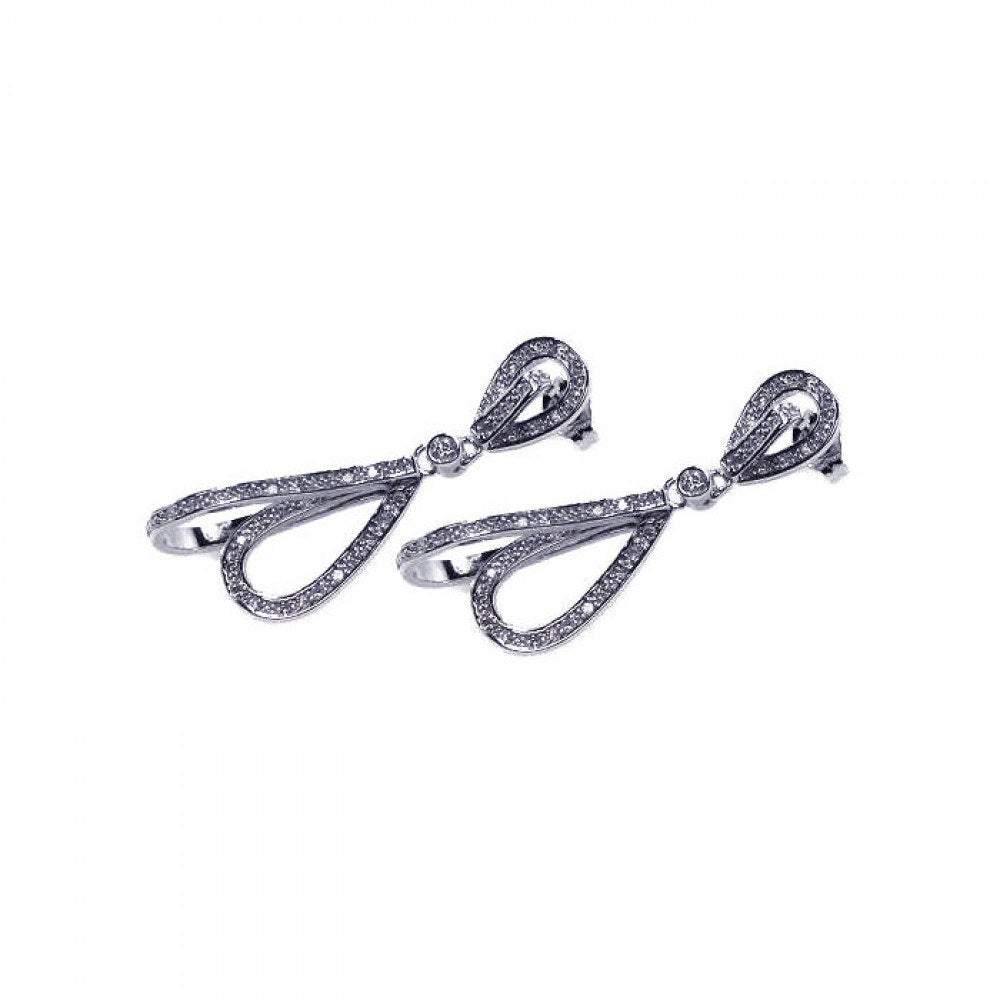 Sterling Silver Classy Micro Paved Open Teardrop Shaped Design Dangle Stud Earring