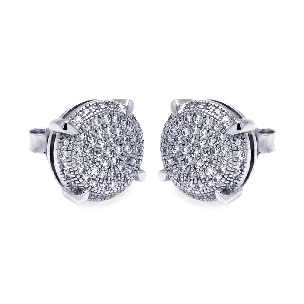 Sterling Silver Rhodium Plated Micro Pave Clear Circle CZ Stud Earrings
