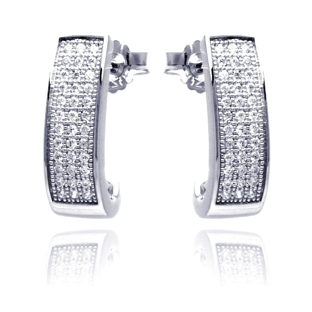 Sterling Silver Rhodium Plated Micro Pave Clear Rectangle Shaped Stud Earring With CZ Stones