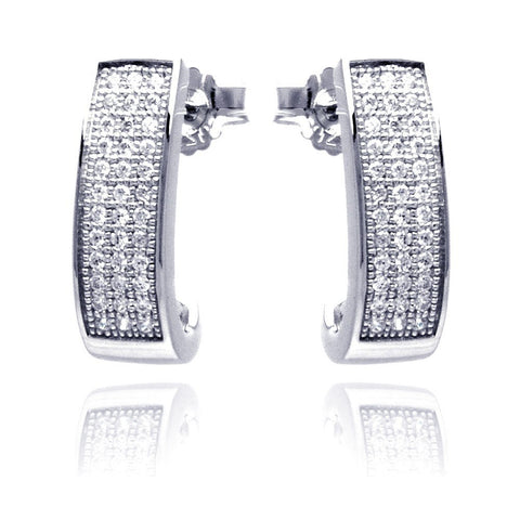 Sterling Silver Rhodium Plated Micro Pave Clear Rectangle Shaped Stud Earring With CZ Stones