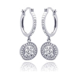 Sterling Silver Rhodium Plated Micro Pave Clear Round CZ Wire Dangling Huggie Earrings