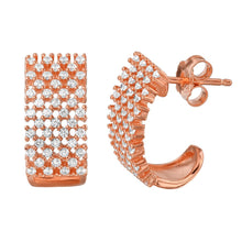 Load image into Gallery viewer, Sterling Silver Nickle Free Rose Gold Plated Thick Checkered CZ Semi Huggie Earrings