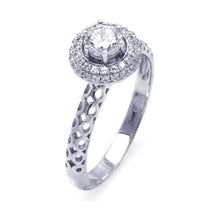 Load image into Gallery viewer, Sterling Silver Rhodium Plated Micro Pave Clear Cluster Round Center CZ Perforated Ring