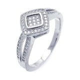 Sterling Silver Rhodium Plated Micro Pave CZ Diamond Shaped Ring