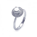 Sterling Silver Rhodium Plated Micro Pave Clear Round Center Cluster CZ Ring