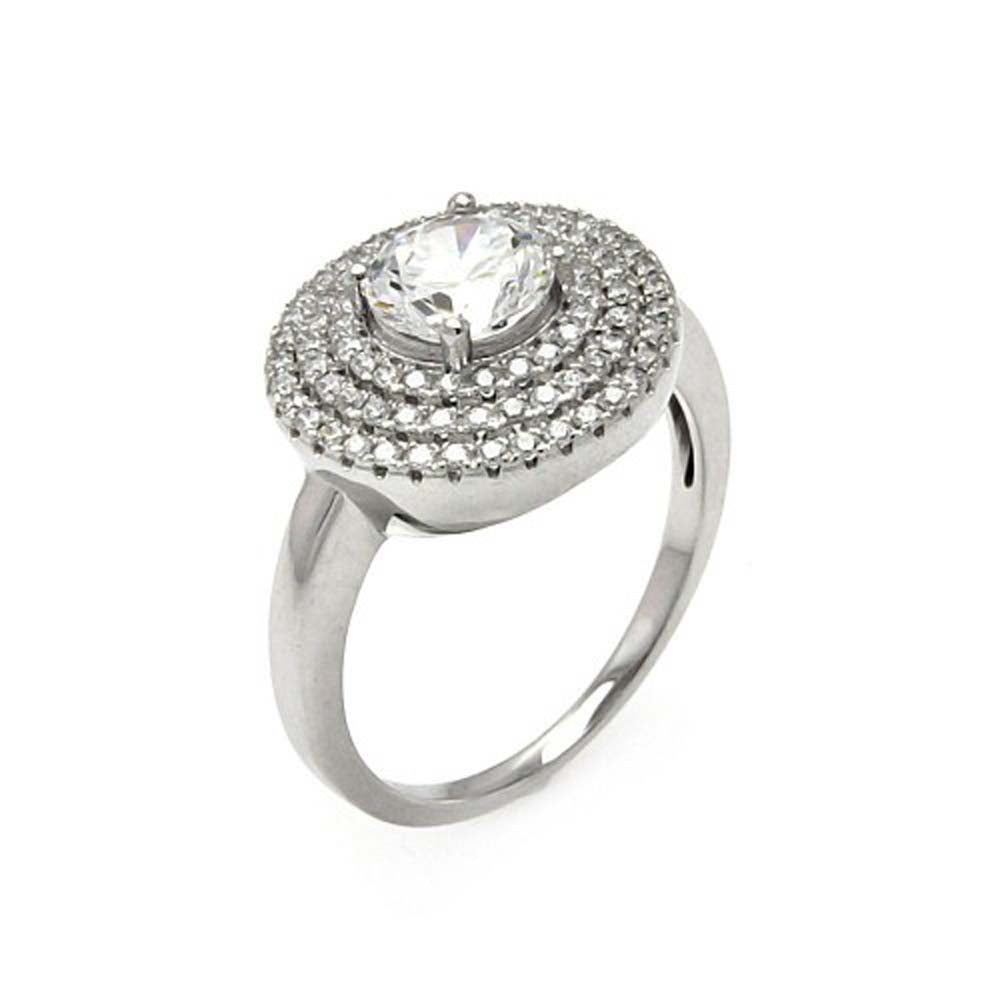 Sterling Silver Rhodium Plated Micro Pave Clear CZ Multi Layer Round Ring