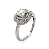 Sterling Silver Rhodium Plated Micro Pave Clear Center CZ Multi Layer Square Ring