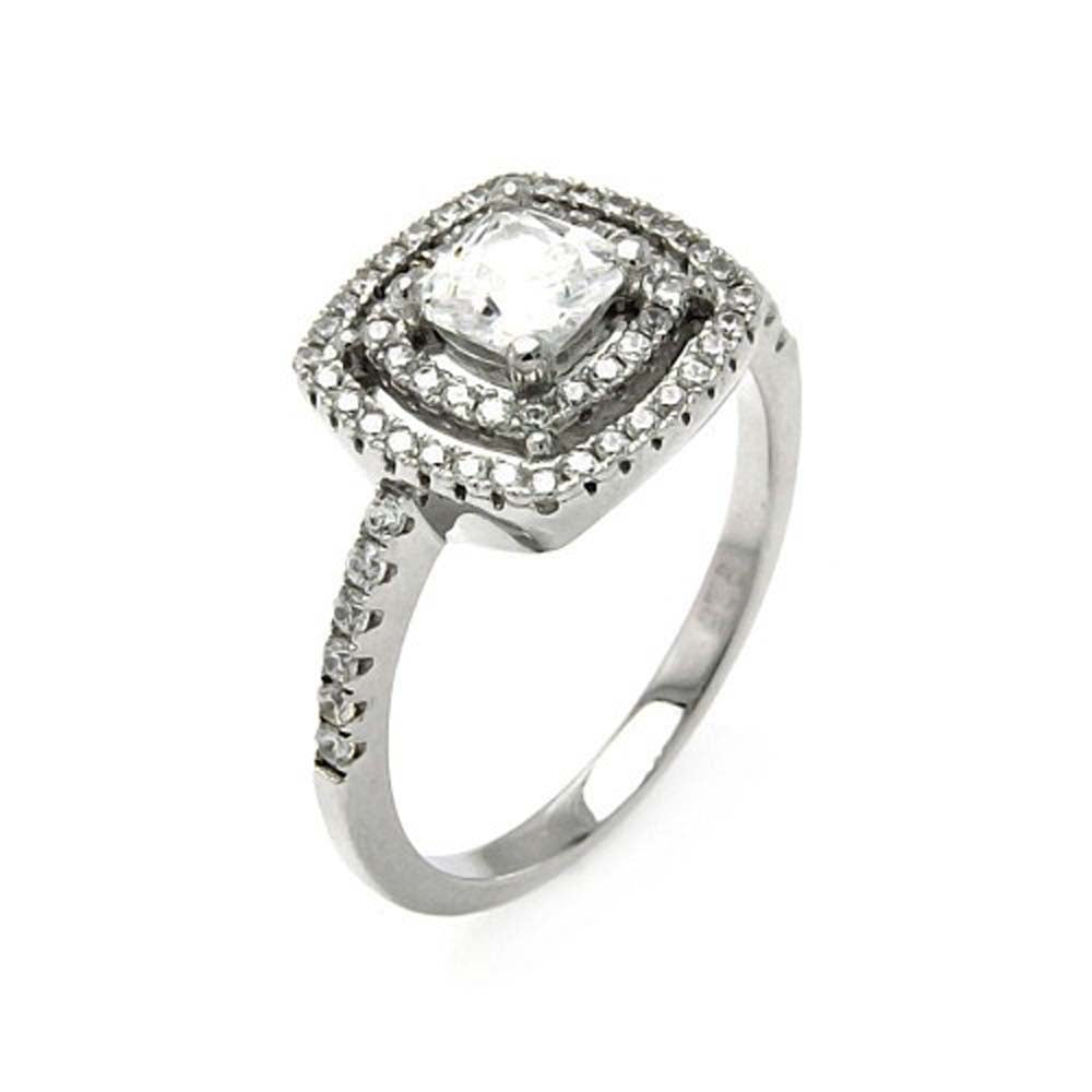 Sterling Silver Rhodium Plated Micro Pave Clear CZ Multi Layer Square Ring