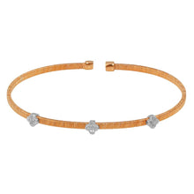 Load image into Gallery viewer, Sterling Silver Rose Gold Plated Three Heart Open Bangle with CZ