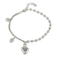 Load image into Gallery viewer, Sterling Silver Rhodium Plated ���������Lady of Guadalupe Bead Bracelet with Heart Charm