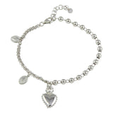 Sterling Silver Rhodium Plated ���������Lady of Guadalupe Bead Bracelet with Heart Charm