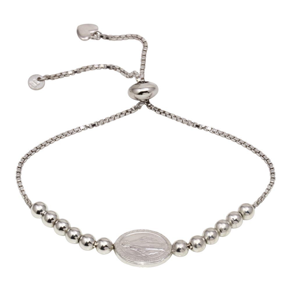 Sterling Silver Rhodium Plated Adjustable Religious Bracelet
