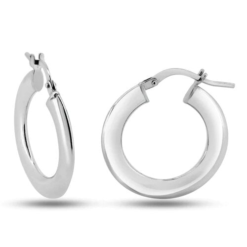 Sterling Silver Rhodium Plated Silver 2mm Hollow Loop Latch Back Earrings