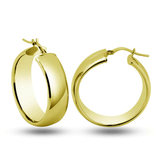 Sterling Silver Gold Plated Latch Back Puffed Hoop Earrings