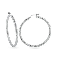 Load image into Gallery viewer, Sterling Silver Rhodium Plated Silver 3mm Diamond Cut Textured Hoop Earrings