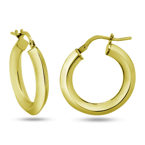 Sterling Silver Gold Plated Chisel Design Hoop Earrings