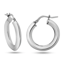 Load image into Gallery viewer, Sterling Silver Rhodium Plated Chisel Design Hoop Earrings